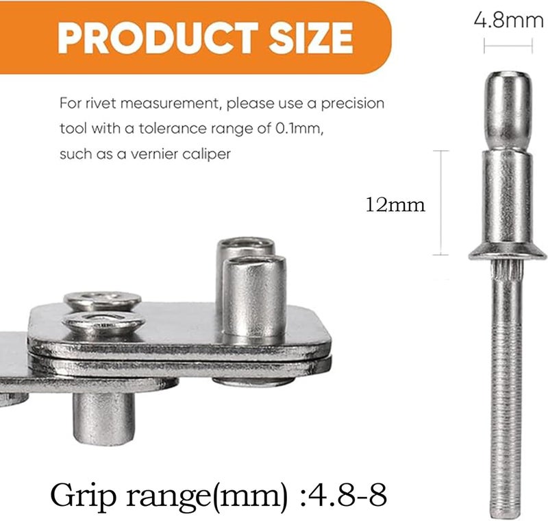 ALLCLEAN 3/16" x 1/2" Industrial-Grade Internal Lock Dome Head Structural Rivets Pop Rivets – Robust Connections Designed for Heavy-Duty Projects - 30 Pack - Image 2